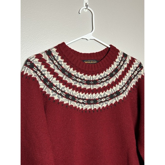Woolrich Fair Isle 100% Wool Crew Neck Sweater XL Cabincore Winter Holiday Party - Picture 3 of 7